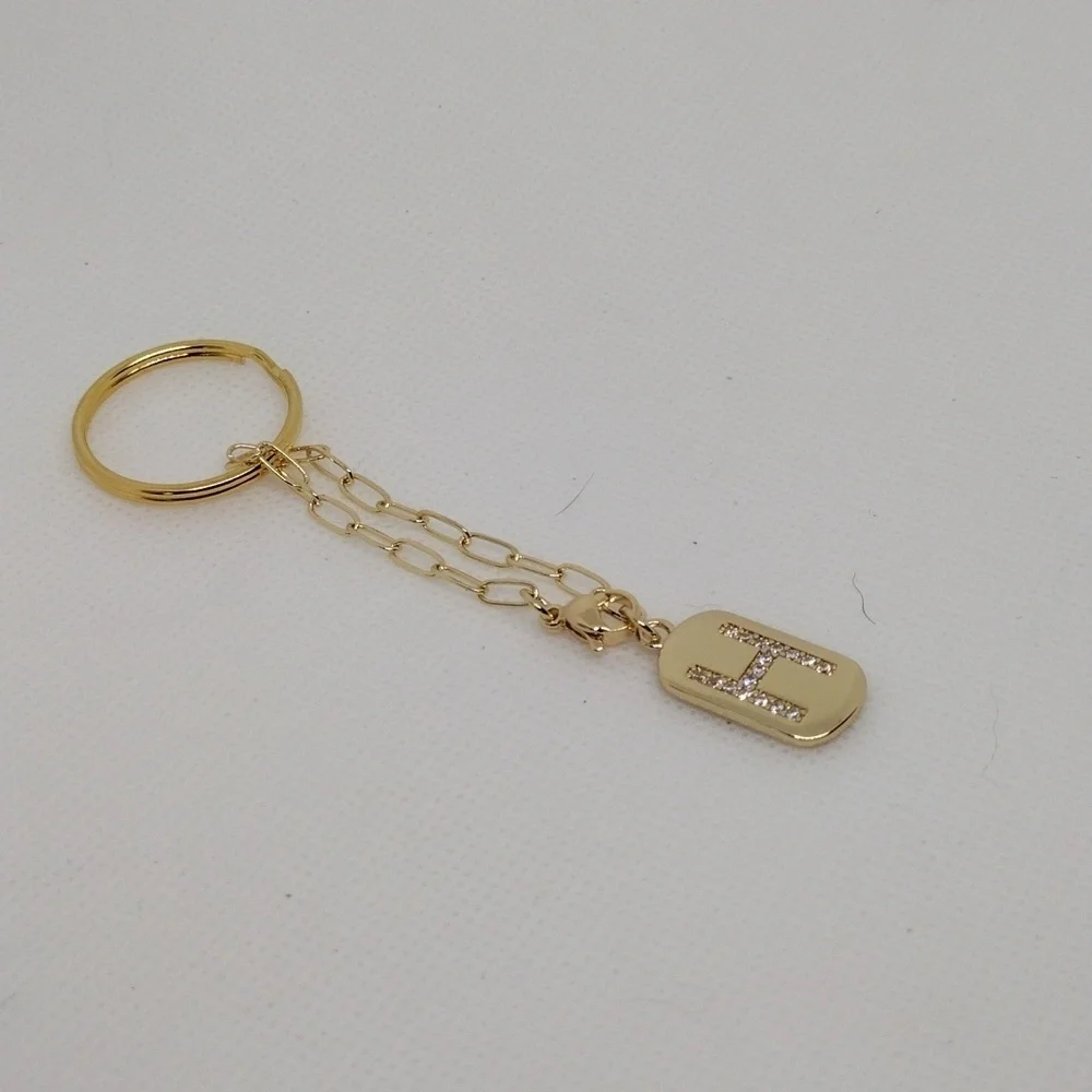 Gold Rhinestone Initial H Keychain Bag Charm Monogram